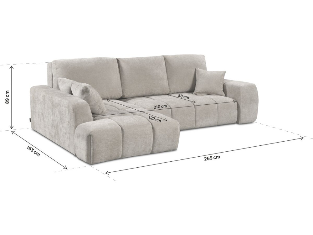 Divano letto angolare sinistro in tessuto ciniglia "Verneuil" - 3 posti - Beige