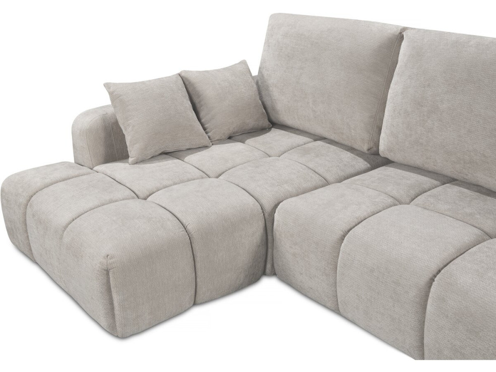 Divano letto angolare sinistro in tessuto ciniglia "Verneuil" - 3 posti - Beige
