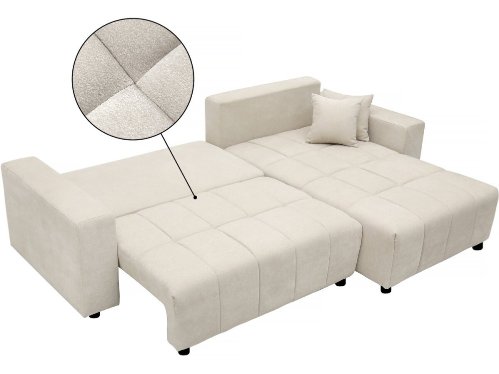 Divano letto angolare a bolle "George" a 4 posti in tessuto di ciniglia - Beige