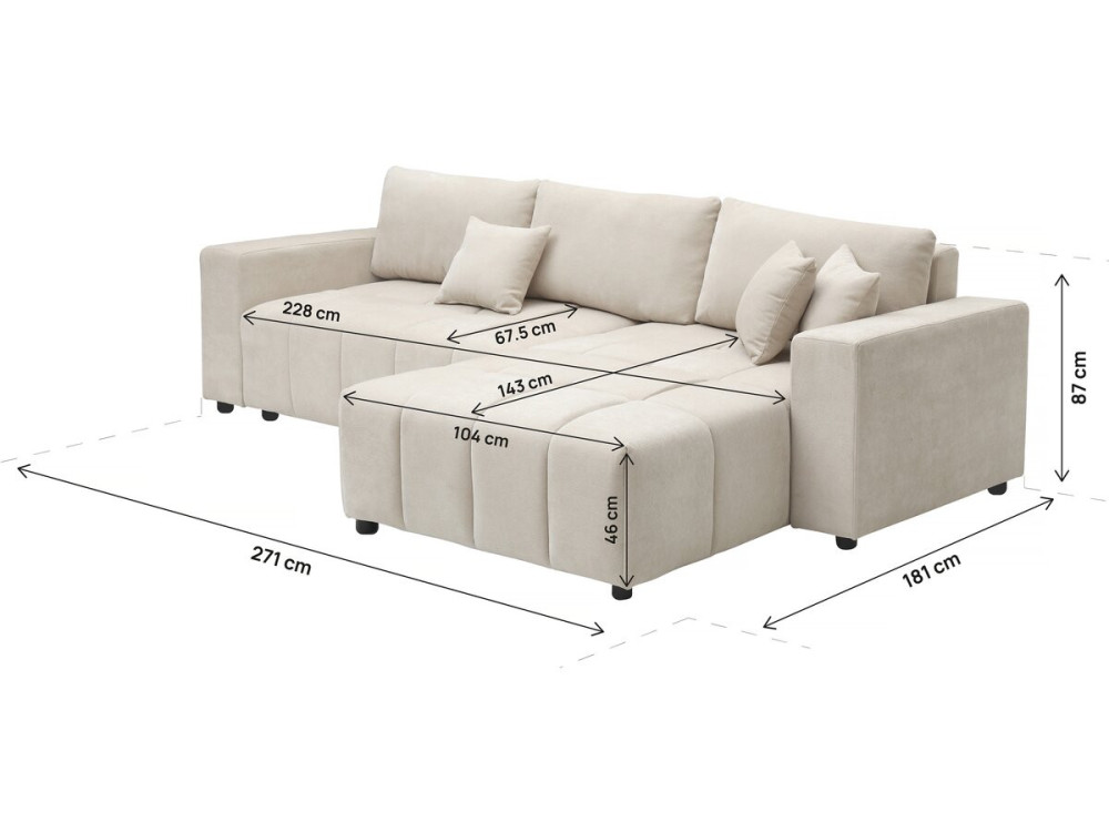 Divano letto angolare a bolle "George" a 4 posti in tessuto di ciniglia - Beige