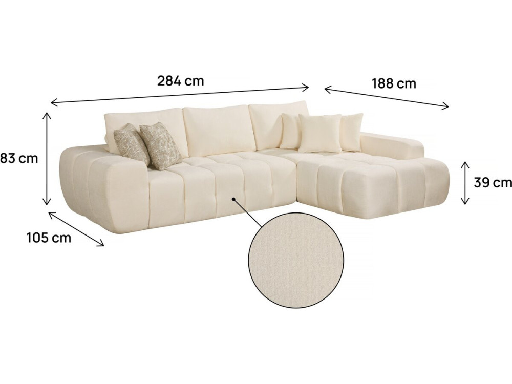 Divano angolare destro "Sidonie" in tessuto a bolle - 4 posti - Beige