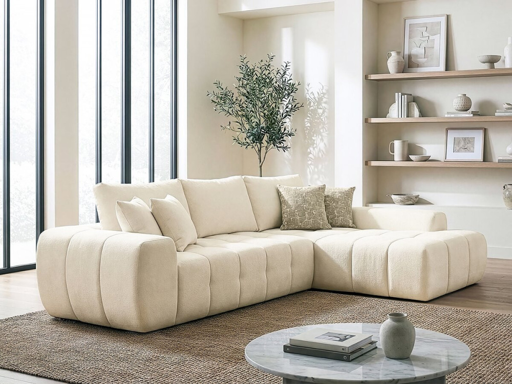 Divano angolare destro "Sidonie" in tessuto a bolle - 4 posti - Beige