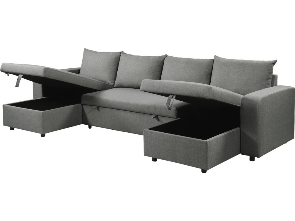 Divano letto panoramico angolare "Victor" in tessuto - 4 posti - Grigio