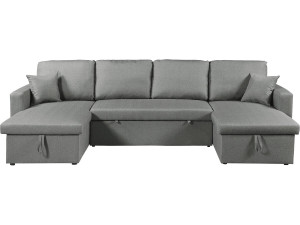 Divano letto angolare panoramico "Alain" in tessuto - 4 posti - Grigio