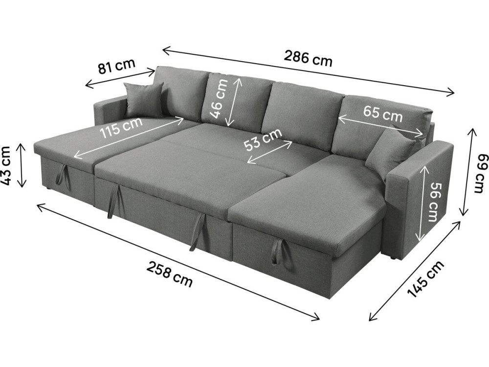Divano letto angolare panoramico "Alain" in tessuto - 4 posti - Grigio
