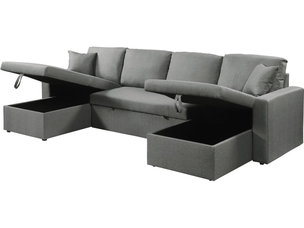 Divano letto angolare panoramico "Alain" in tessuto - 4 posti - Grigio