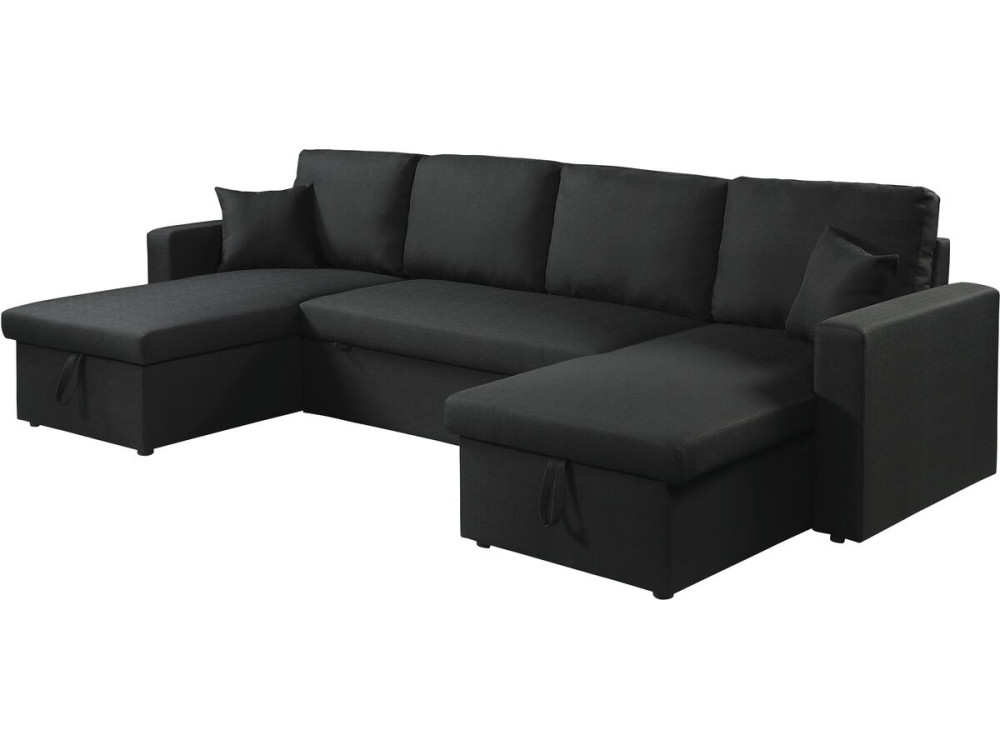 Divano letto angolare panoramico "Alain" in tessuto - 4 posti - Nero