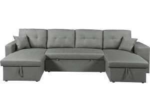 Divano letto angolare panoramico "Axel" in tessuto - 4 posti - Grigio