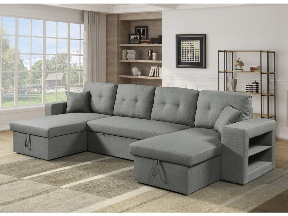 Divano letto angolare panoramico "Axel" in tessuto - 4 posti - Grigio