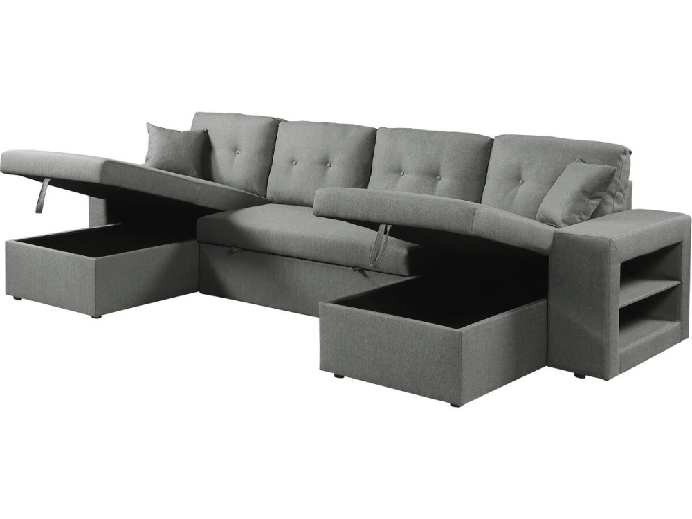 Divano letto angolare panoramico "Axel" in tessuto - 4 posti - Grigio