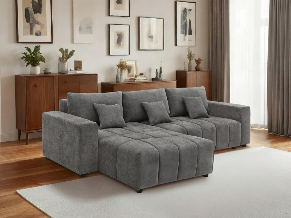 Divano angolare in tessuto reversibile/convertibile - "George" - 4 posti - Grigio