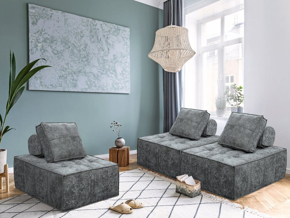 Poltrona in velluto - 96 x 100 x 89 cm - Grigio