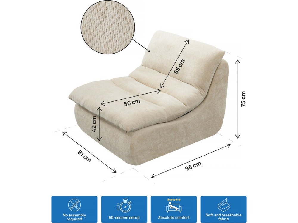 Chaise longue in tessuto testurizzato "Candela" - 81 x 96 x 75 cm - Beige