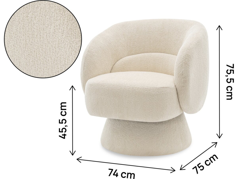 Poltrona girevole "Franklin" in spugna - 74 x 75 x 75 cm - Beige