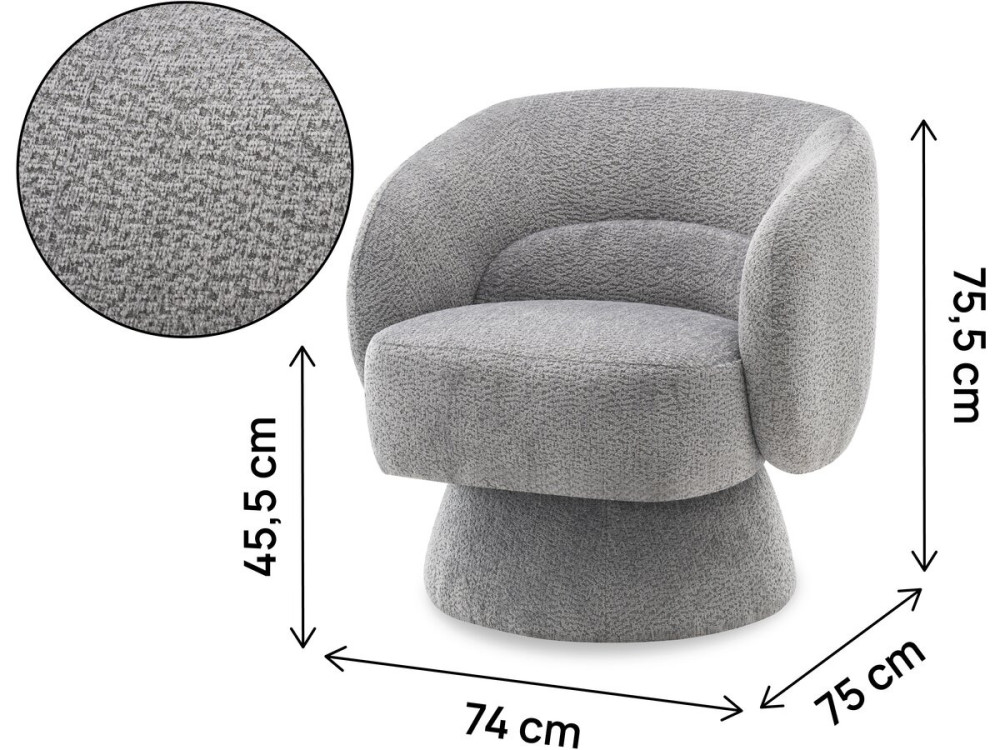 Poltrona girevole "Franklin" in spugna - 74 x 75 x 75 cm - Grigio