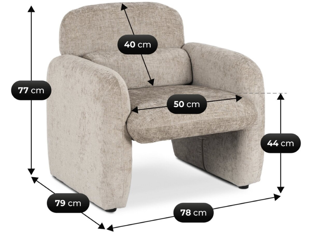 Poltrona lounge "Cozmo" in tessuto screziato - 78 x 79 x 77 cm - Beige
