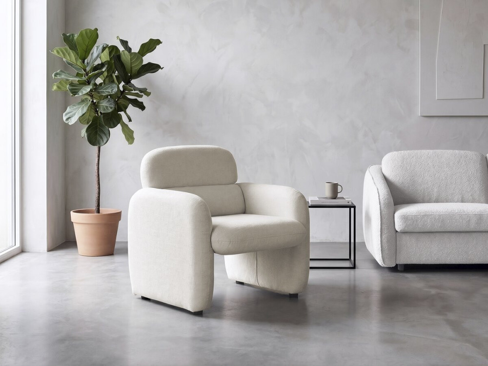 Poltrona lounge "Cozmo" in tessuto screziato - 78 x 79 x 77 cm - Crema