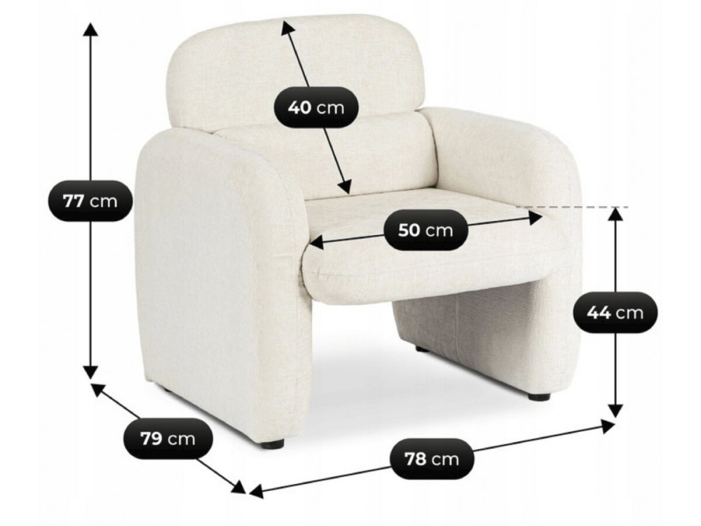 Poltrona lounge "Cozmo" in tessuto screziato - 78 x 79 x 77 cm - Crema