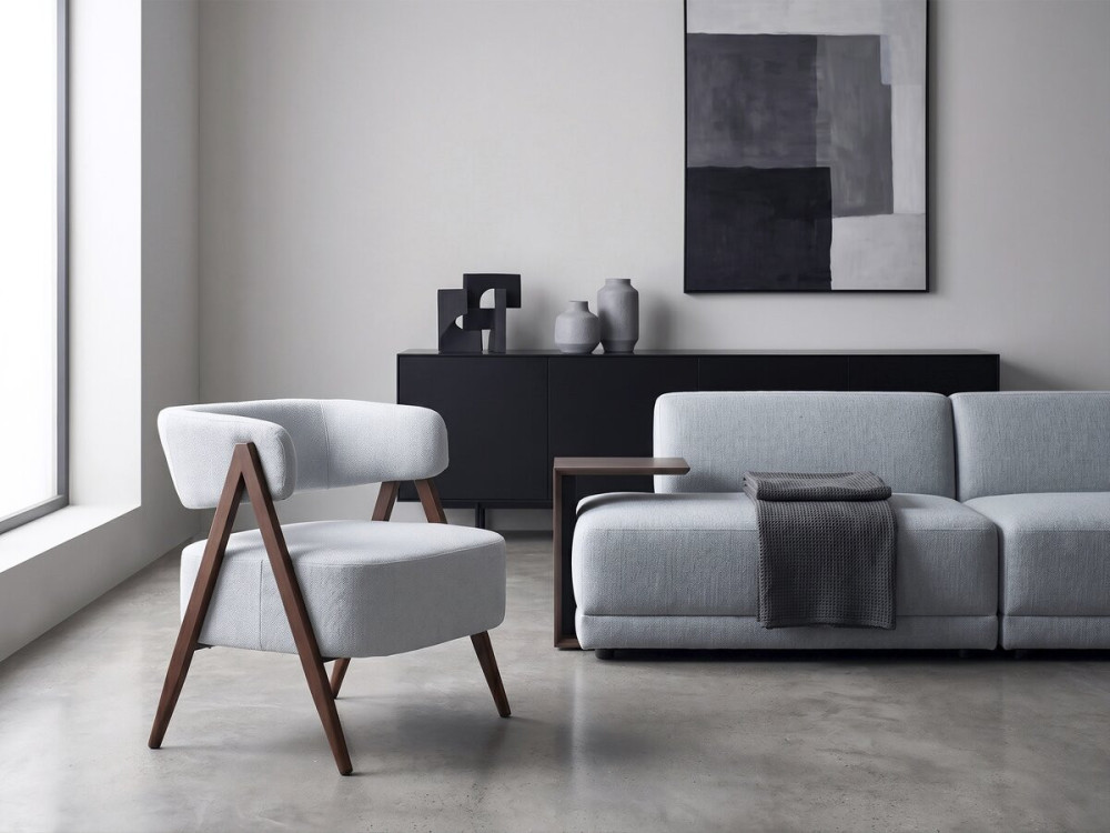 Poltrona "Astra" con struttura in finto legno - Grigio chiaro
