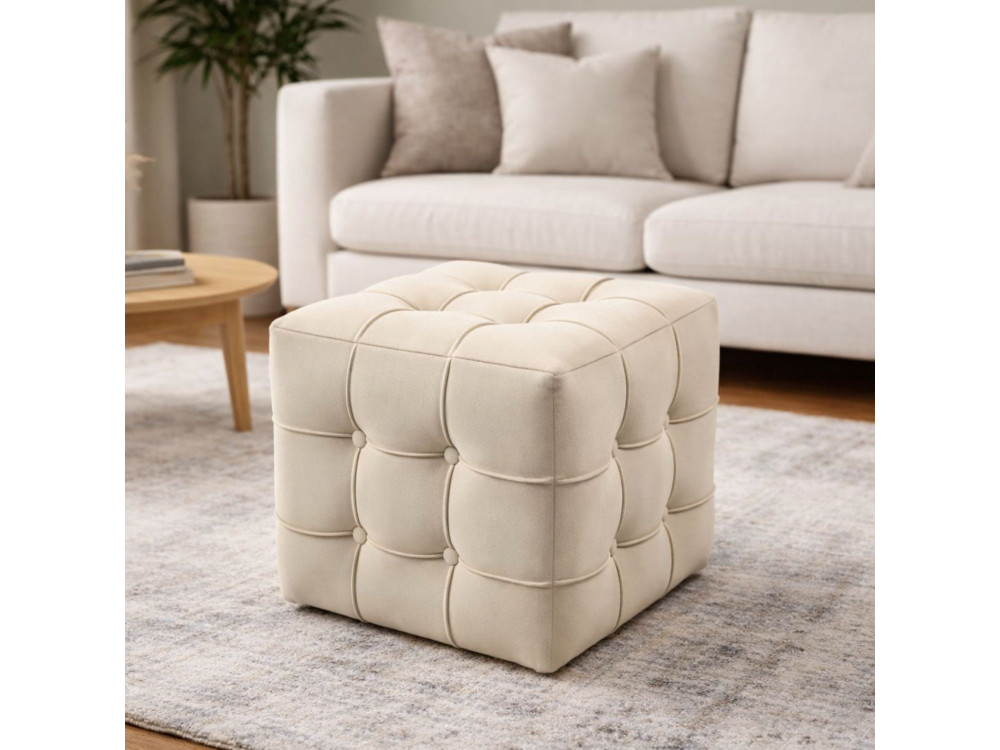 Pouf in velluto "Lizbon" - 42 x 42 x 42 cm - Crema