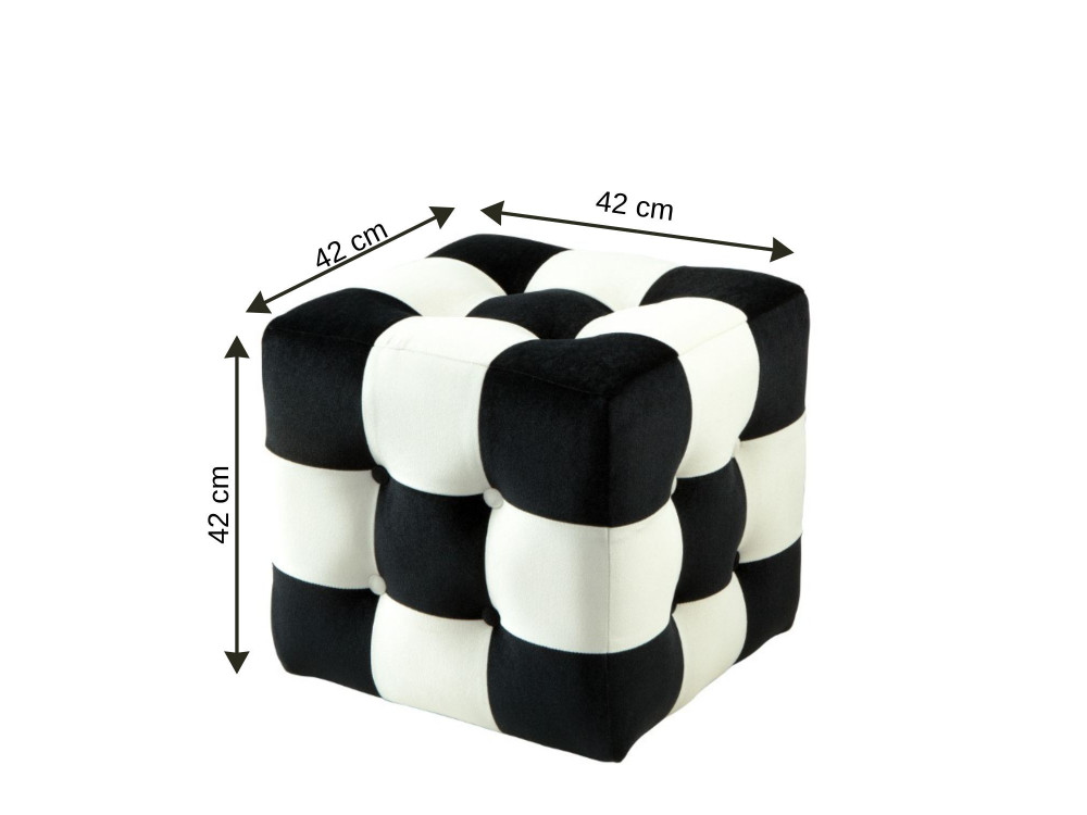 Pouf in velluto "Patchwork" - 42 x 42 x 42 cm - Nero / Bianco