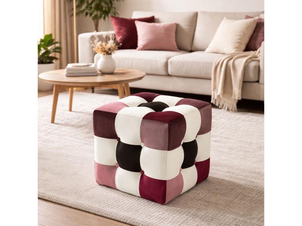 Pouf in velluto "Patchwork" - 42 x 42 x 42 cm - Multicolore