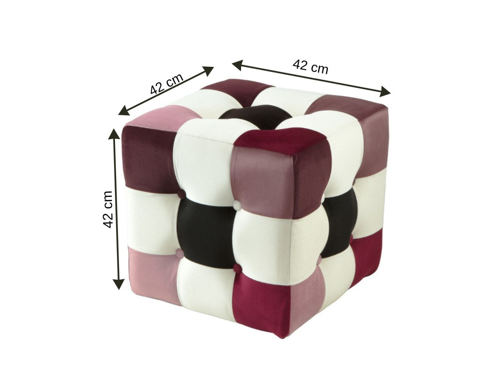 Pouf in velluto "Patchwork" - 42 x 42 x 42 cm - Multicolore