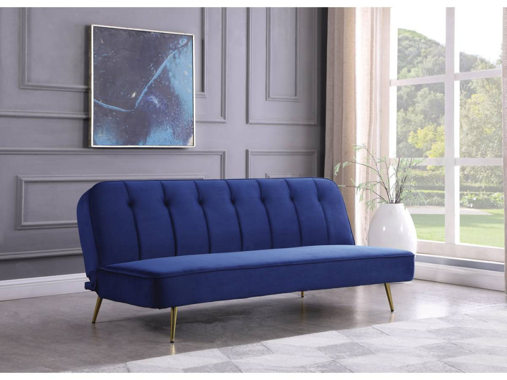 Divano letto in velluto  "James" - 180 x 83 x 75 cm - 3 posti a sedere - Blu scuro