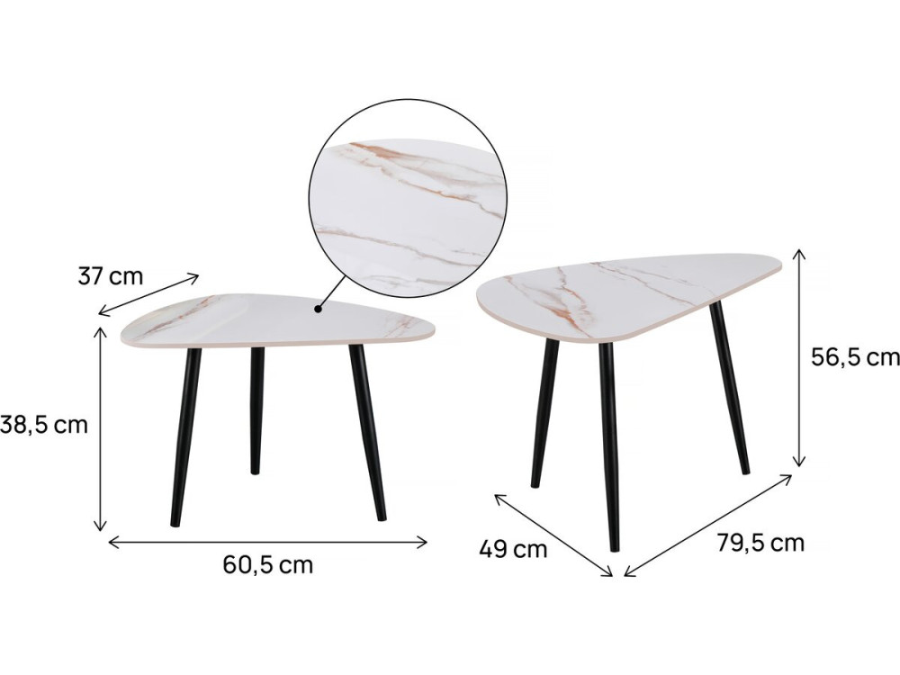 Set di 2 tavolini da caffè impilabili in ceramica "Terra" - 49 x 79 x 56 cm - Bianco
