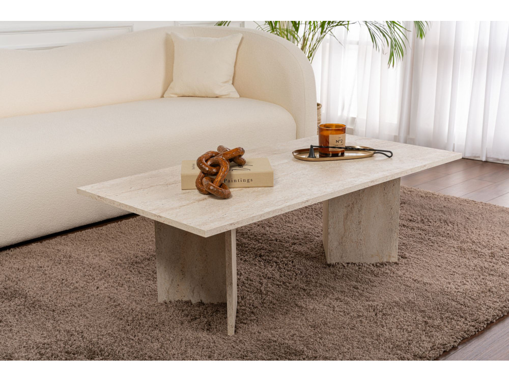 Tavolino da caffè in legno "Sabin" - 60 x 119 x 40 cm - Travertino