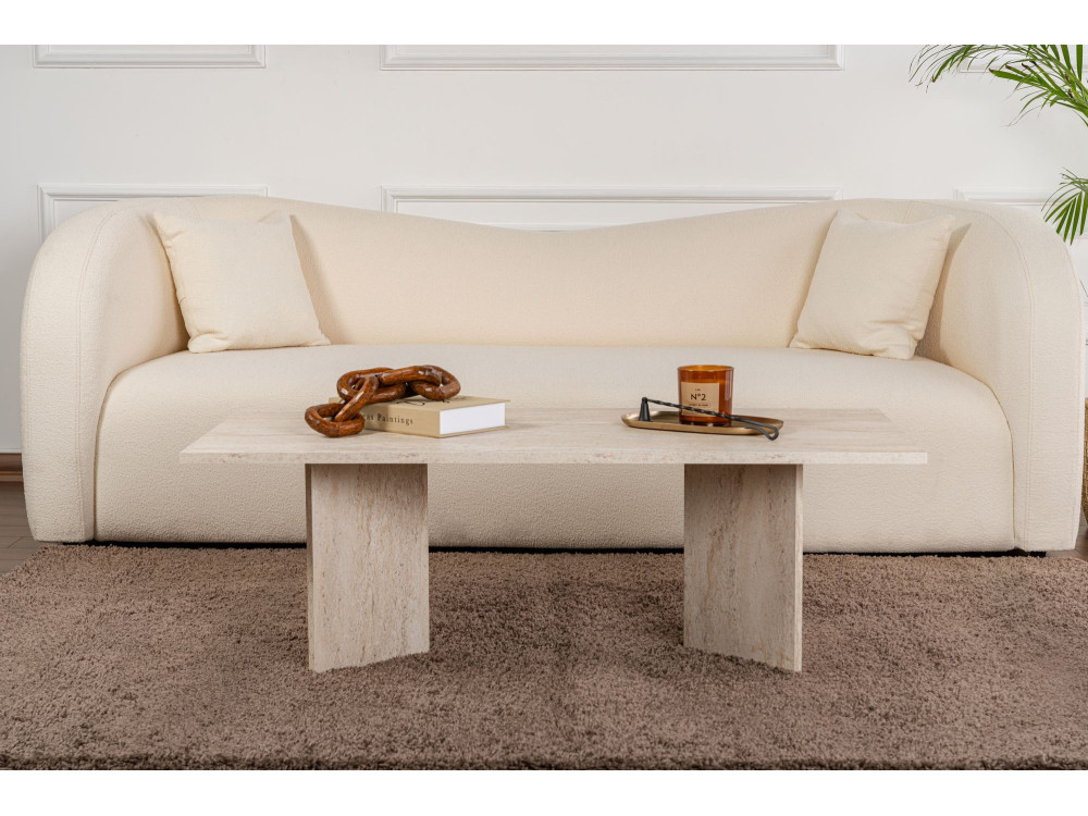 Tavolino da caffè in legno "Sabin" - 60 x 119 x 40 cm - Travertino