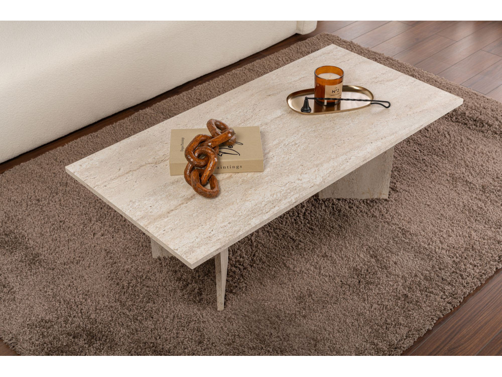 Tavolino da caffè in legno "Sabin" - 60 x 119 x 40 cm - Travertino