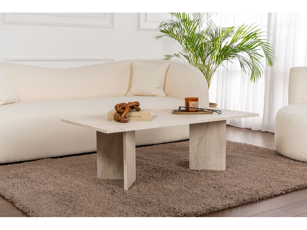Tavolino da caffè in legno "Sabin" - 60 x 119 x 40 cm - Travertino