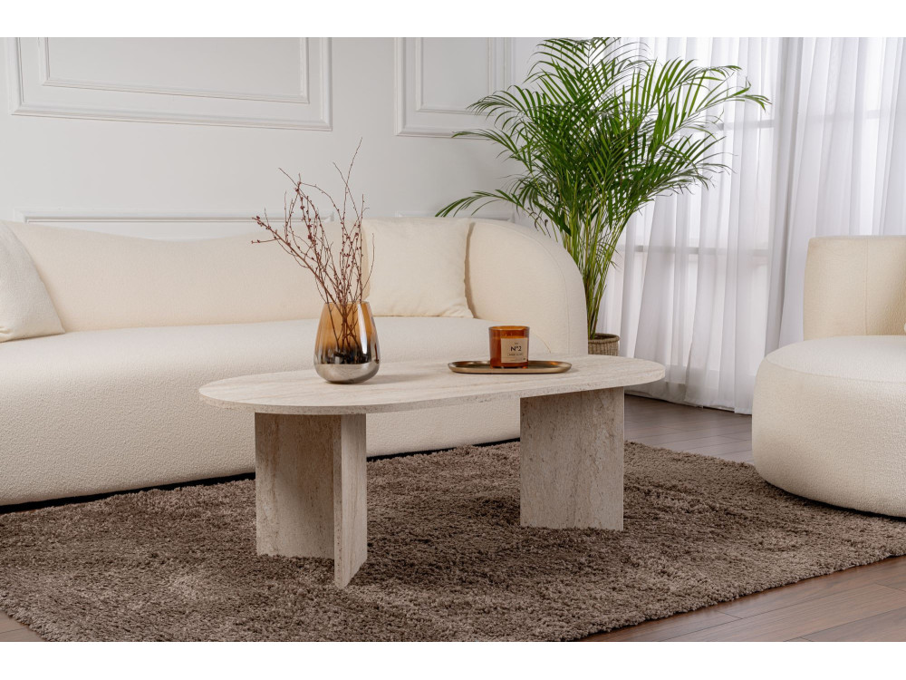 Tavolino da caffè in legno "Sabbia" - 60 x 119 x 40 cm - Travertino