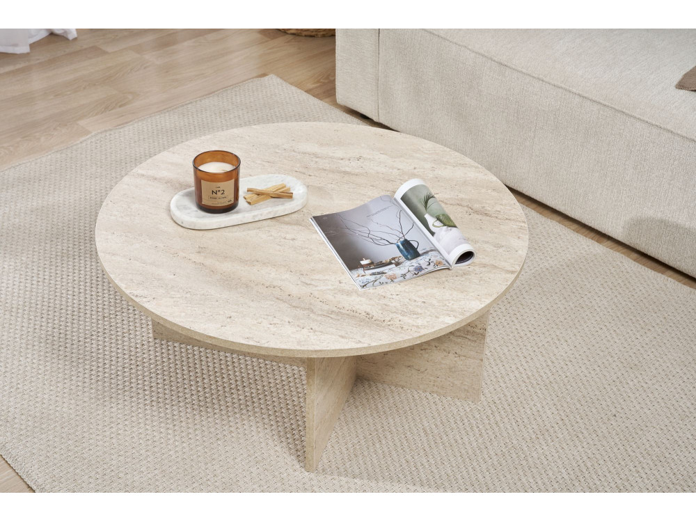 Tavolino da caffè in legno "Sun" - 90 x 90 x 40 cm - Travertino