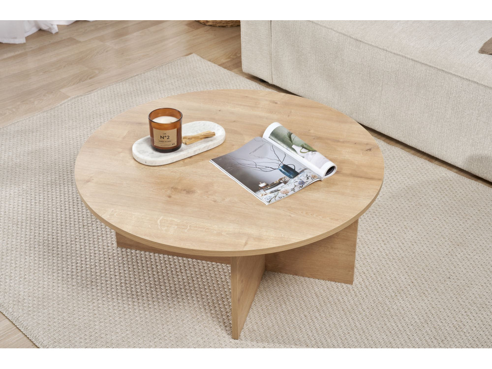 Tavolino da caffè in legno "Sun" - 90 x 90 x 40 cm - Rovere Zaffiro