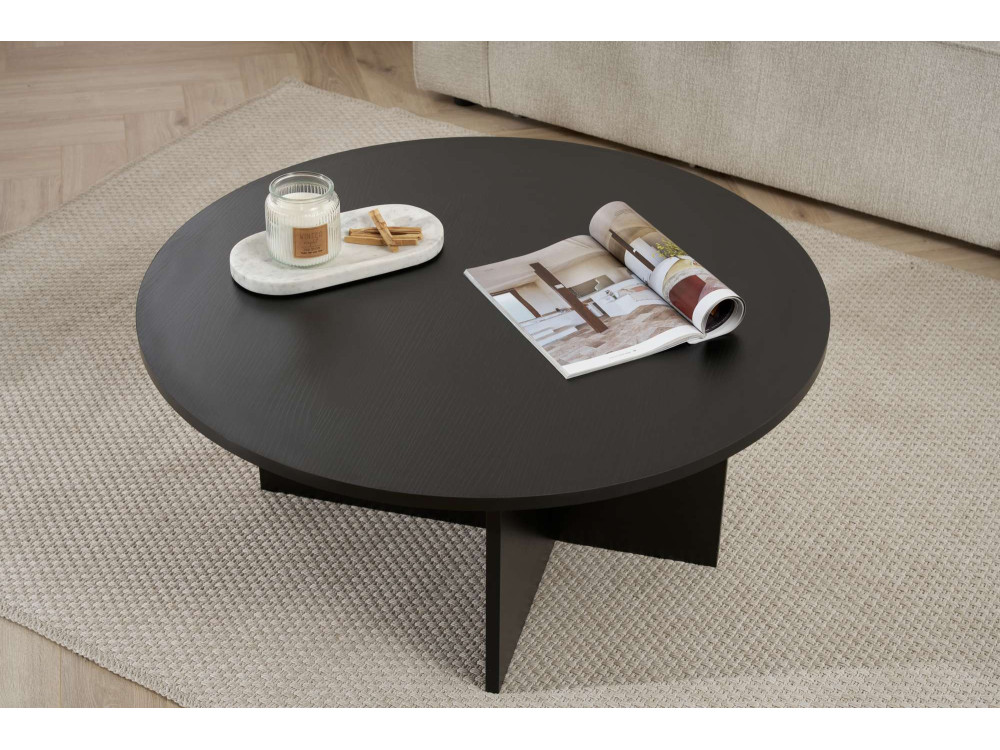 Tavolino da caffè in legno "Sun" - 90 x 90 x 40 cm - Legno nero