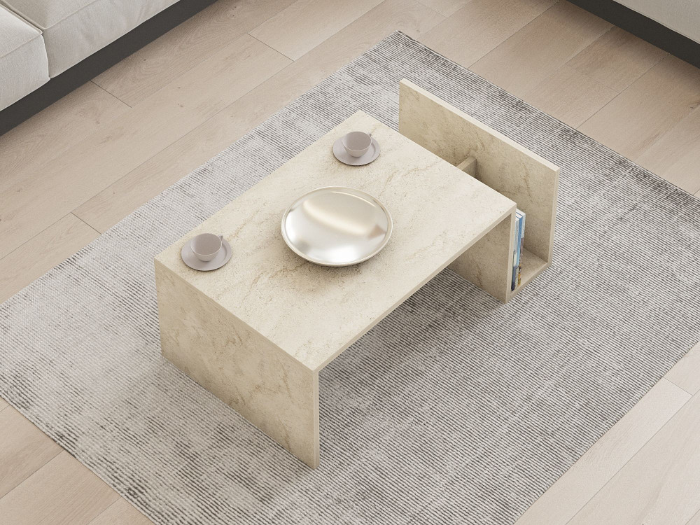 Tavolino da caffè in legno "Memo" - 86 x 50 x 32 cm - Travertino