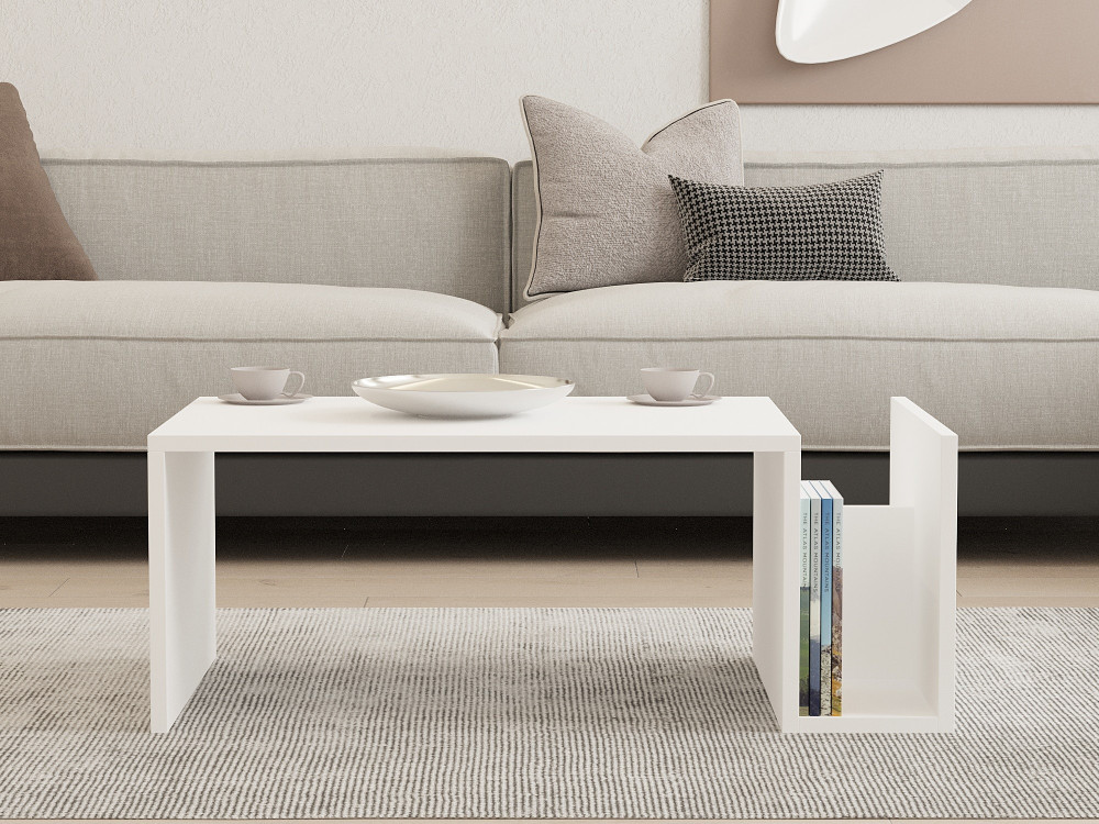 Tavolino da caffè in legno "Memo" - 86 x 50 x 32 cm - Bianco