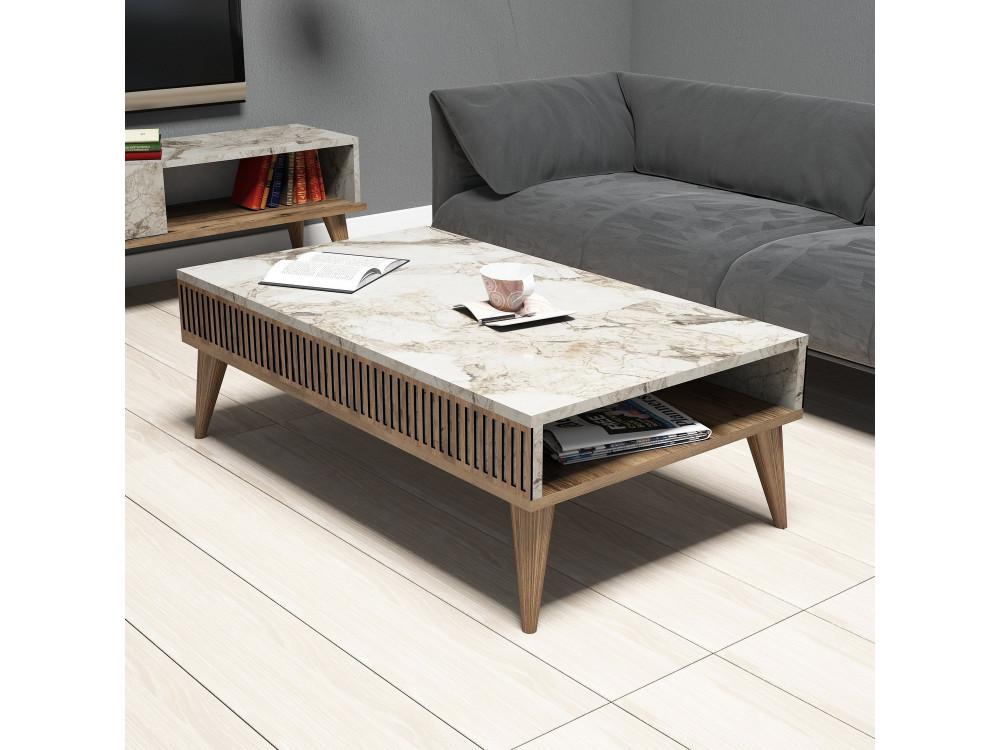 Tavolino da caffè in legno "Milano" - 105 x 60 x 34 cm - Noce Bianco