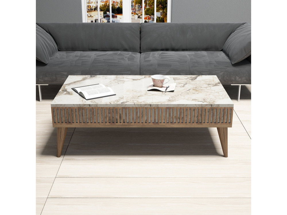 Tavolino da caffè in legno "Milano" - 105 x 60 x 34 cm - Noce Bianco