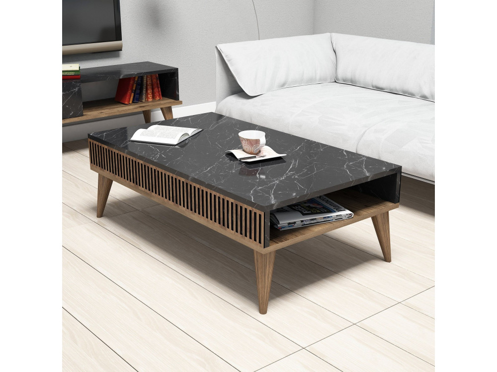 Tavolino in legno "Milano" - 105 x 60 x 34 cm - Noce, Nero