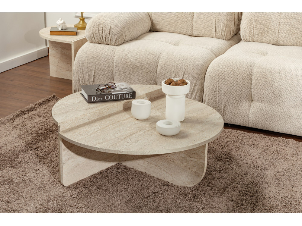 Tavolino da caffè in legno "Orion" - 90 x 60 x 30 cm - Travertino