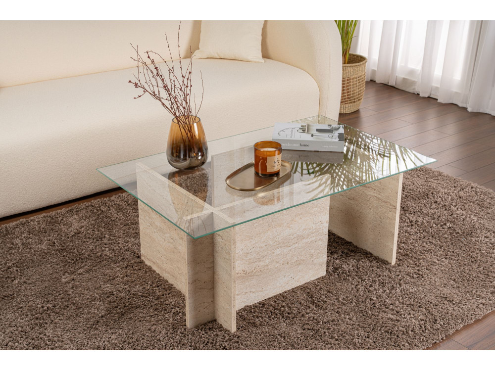 Tavolino in legno "Vetrino" - 105 x 65 x 40 cm - Travertino