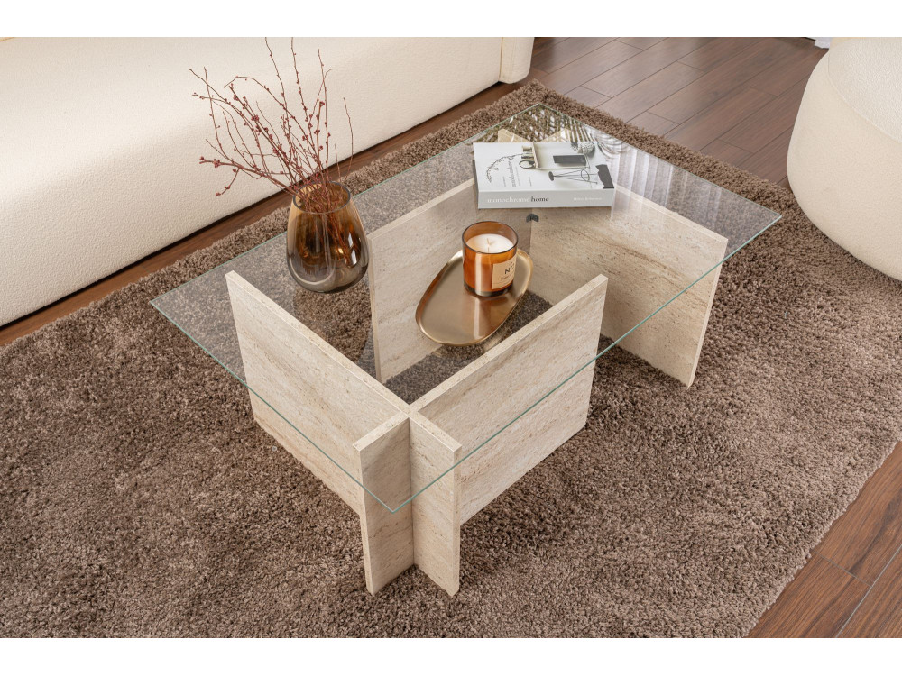 Tavolino in legno "Vetrino" - 105 x 65 x 40 cm - Travertino