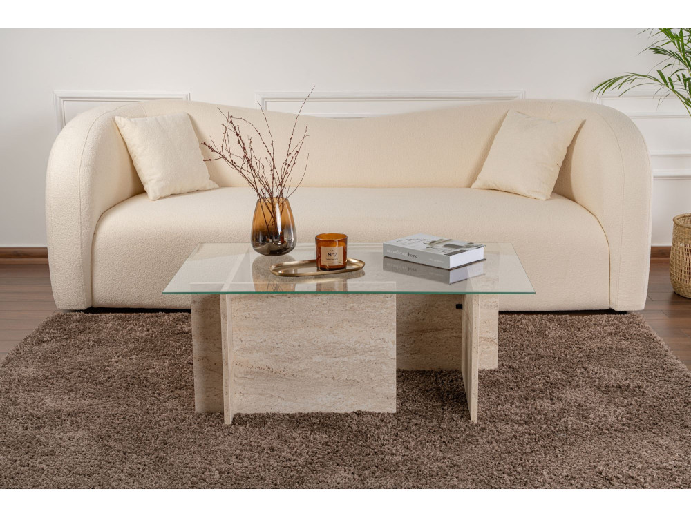 Tavolino in legno "Vetrino" - 105 x 65 x 40 cm - Travertino