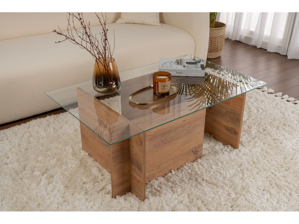 Tavolino in legno "Vetrino" - 105 x 65 x 40 cm - Pino atlantico
