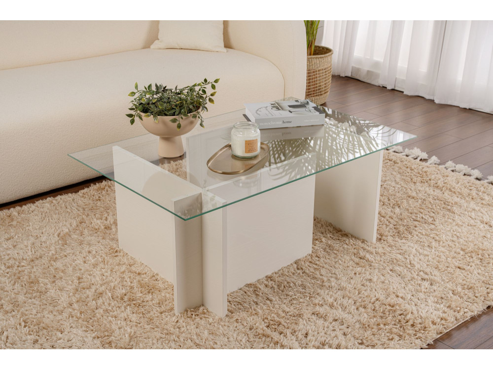 Tavolino in vetro "Vetrino" 105 x 65 x 40 cm - Legno bianco