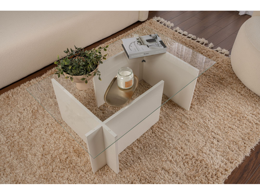 Tavolino in vetro "Vetrino" 105 x 65 x 40 cm - Legno bianco
