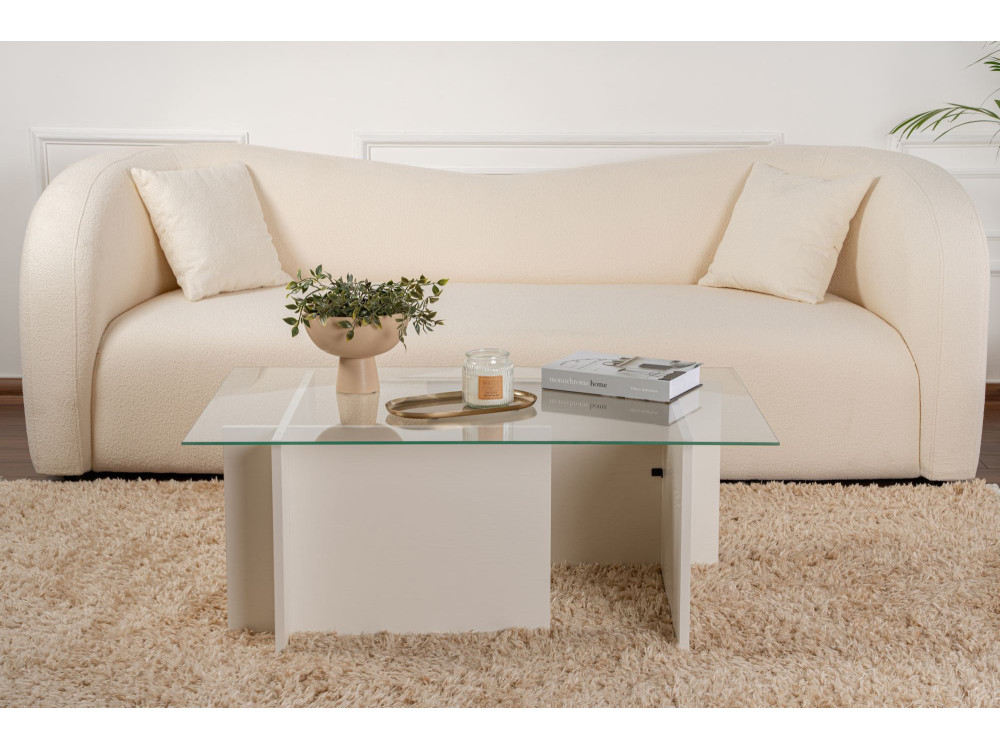 Tavolino in vetro "Vetrino" 105 x 65 x 40 cm - Legno bianco